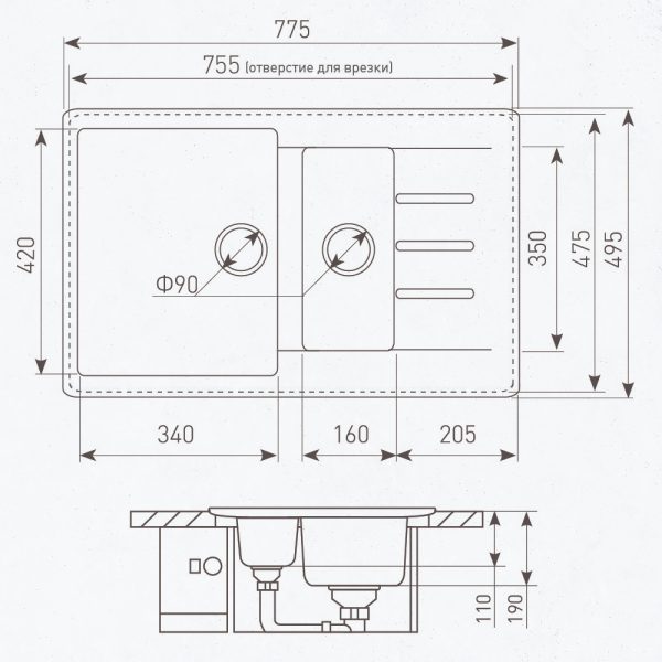 Кухонная мойка Zigmund & Shtain RECHTECK 775.2 ИНД.ВАНИЛЬ
