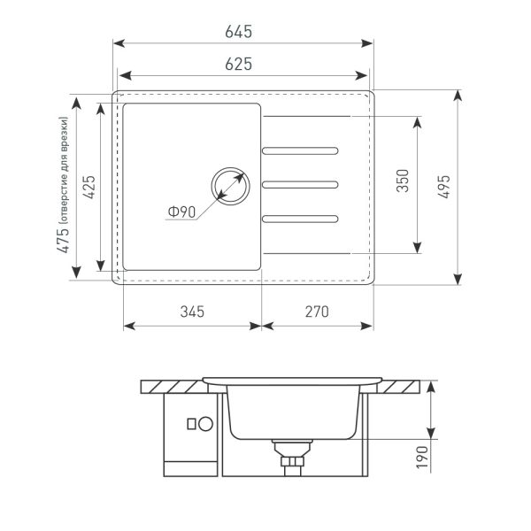 Кухонная мойка Zigmund & Shtain RECHTECK 645 ТОПЛ.МОЛОКО